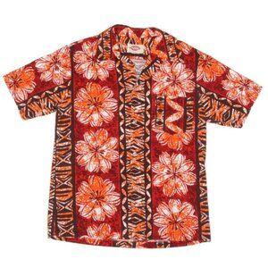 POMARE Vintage HAWAIIAN shirt Mens Authentic Barkcloth Tiki Red Orange sz S /160